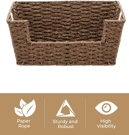 StorageWorks Round Paper Rope Woven Basket for Pantry Organizers and Storage, Stackable Pantry Storage Baskets for Shelves, Brown, 2-Pack