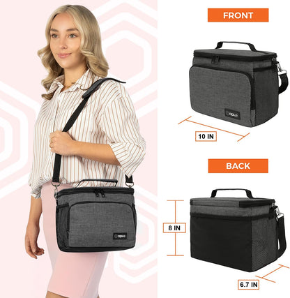 opux Insulated Lunch Bag for Men Women, Large Dual Compartment Cooler Bag, Soft Two Deck Lunch Box for Work School Picnic, Leakproof Lunch Tote with Shoulder Strap for Kid Adult (Purple, Double Deck)