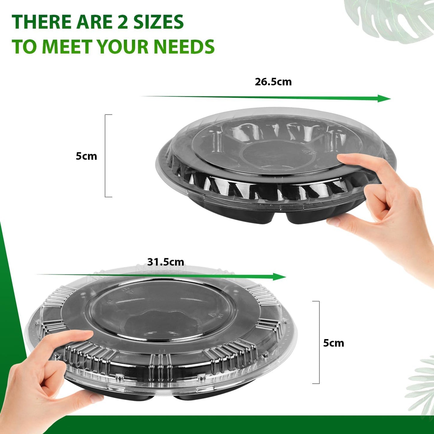 Plastic Appetizer Tray with Lid - Heavy Duty,Recyclable 12 in. Veggie Fruit Snacks Trays Disposable Food Storage Containers,10 Pcs Food Serving Platters for Party and Buffet with 100 Forks