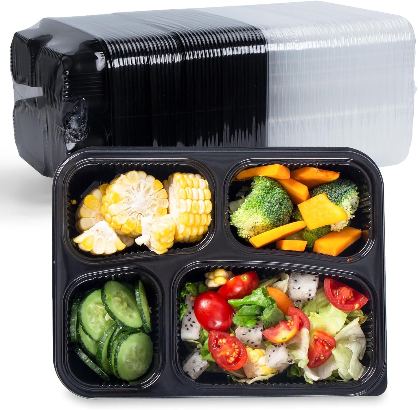 YANGRUI Meal Prep Container with Lid 40 Pack 34 oz - Reusable 4 Compartment Quad Seal Leak Defense Food Containers | BPA Free Flexible PP Plastic | Shrink Wrap Microwave & Dishwasher Safe Takeout Box