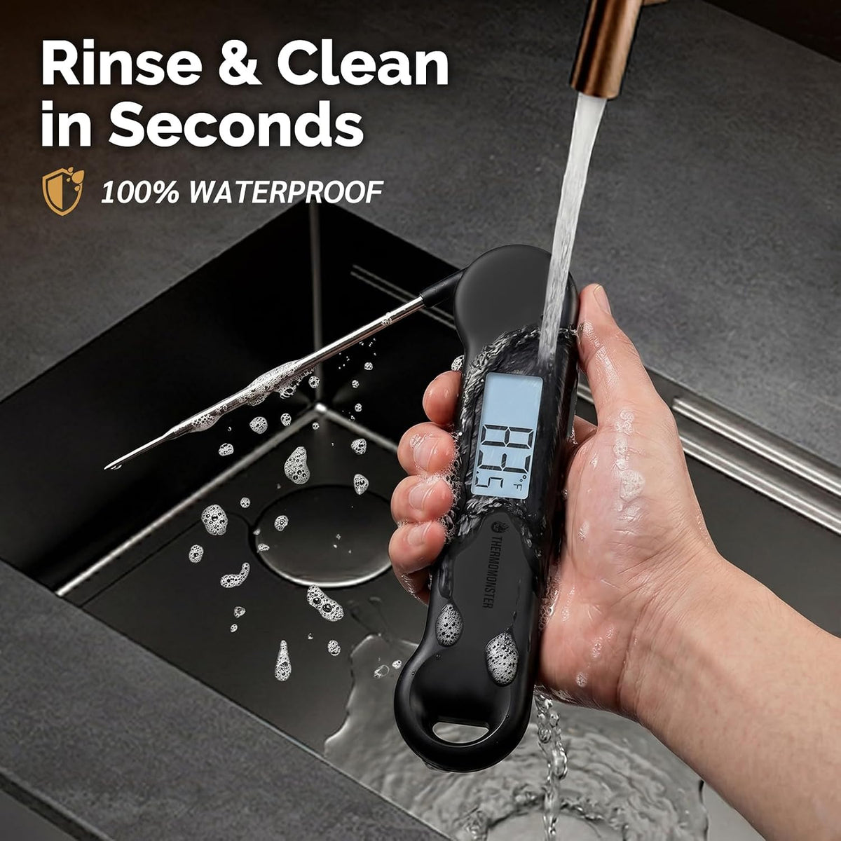 0.5 Sec Instant Read Meat Thermometer Digital for Outdoor Fryer, Black