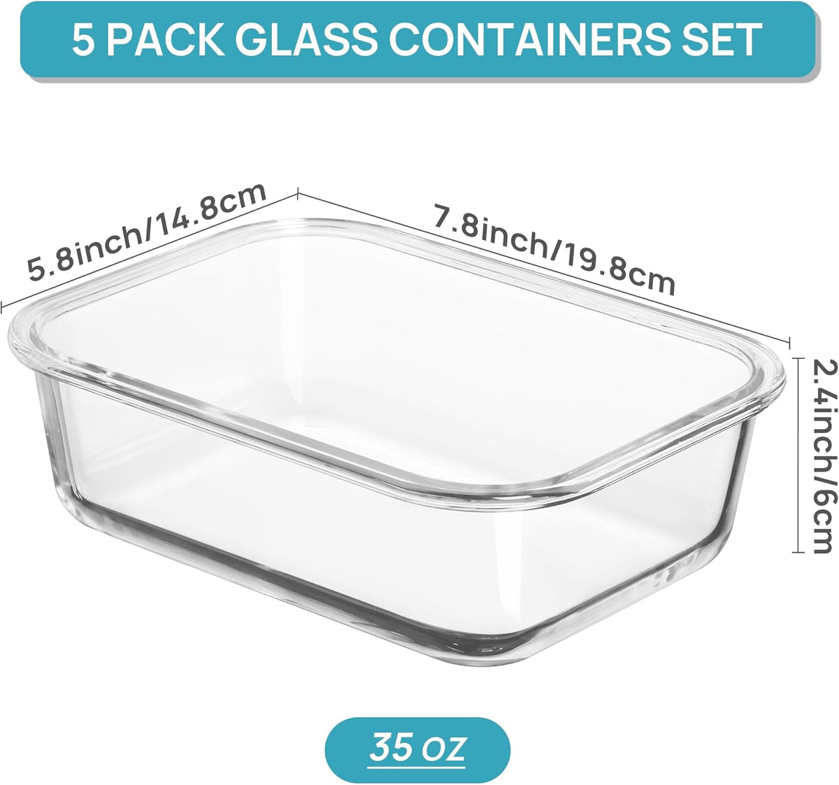 Vtopmart 10 Pack 35oz Glass Food Storage Containers with Lids, Meal Prep Containers, Airtight Reusable Lunch Container Set, Safe for Oven, Microwave, Freezer, and Dishwasher, Grey