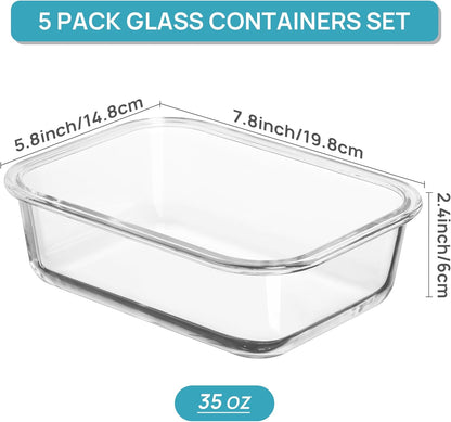 Vtopmart 10 Pack 35oz Glass Food Storage Containers with Lids, Meal Prep Containers, Airtight Reusable Lunch Container Set, Safe for Oven, Microwave, Freezer, and Dishwasher, Grey