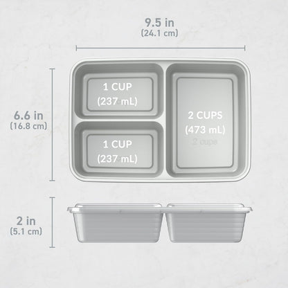 Bentgo Prep - 20-Piece 3-Compartment Reusable Meal Prep Containers with Lids, PFAS & BPA Free Materials, Durable, Microwave, Freezer, & Dishwasher Safe To Go Food Storage (Stone Gray)
