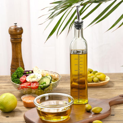 AOZITA 17oz Glass Olive Oil Bottle Dispenser - 500ml Green Oil and Vinegar Cruet with Pourers and Funnel - Olive Oil Carafe Decanter for Kitchen