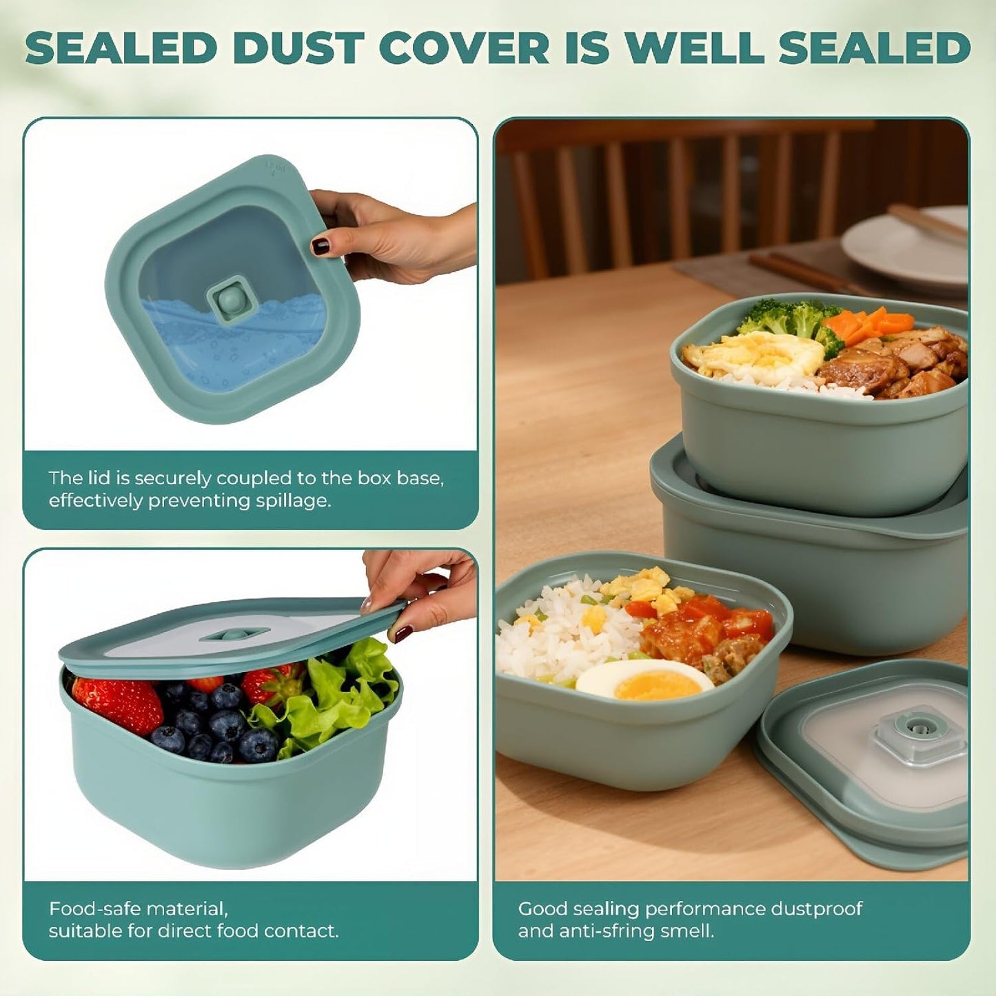 3-Piece Nesting Vented Plastic Food Containers with Lids Airtight Leakproof Meal Prep Containers Set BPA-Free Reusable Silicone Food Containers Lunch Boxes (White)