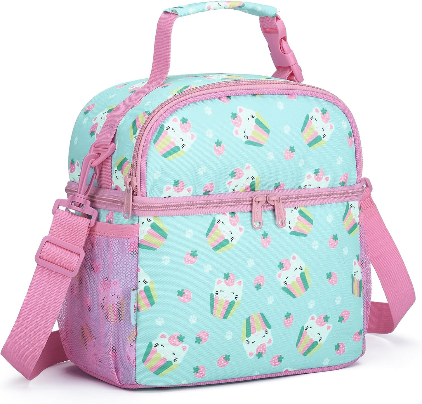 VASCHY Lunch Box Bag for Kids, Insulated Double Compartments Cooler Lunch Tote for Toddlers Boys Girls School/Daycare/Picnic Black Dinos