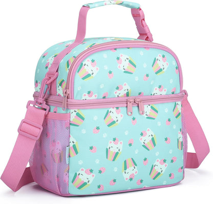 VASCHY Lunch Box Bag for Kids, Insulated Double Compartments Cooler Lunch Tote for Toddlers Boys Girls School/Daycare/Picnic Black Dinos