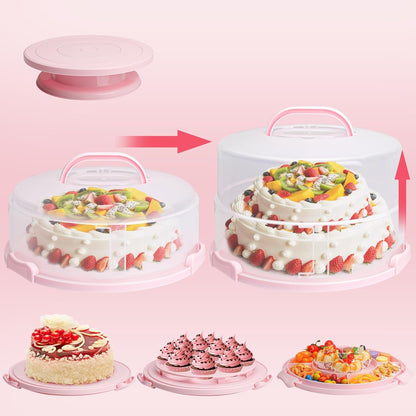 Bundt Cake Carrier, 13.5"Red Cake Carrier with Lid Handle Turntable and Cupcake Holder, Portable Cake Transport Container, Perfect Gifts for Transporting Cakes, Pies, Cupcakes, Nuts, Fruits