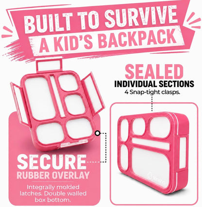 kinsho Lunch Box for Kids Boys Girls - Bento Box Set with Insulated Bag and Ice Pack, 6 Compartment Leak Proof Food Container, BPA-Free, Microwave Safe, Ideal for School & Work, Teal
