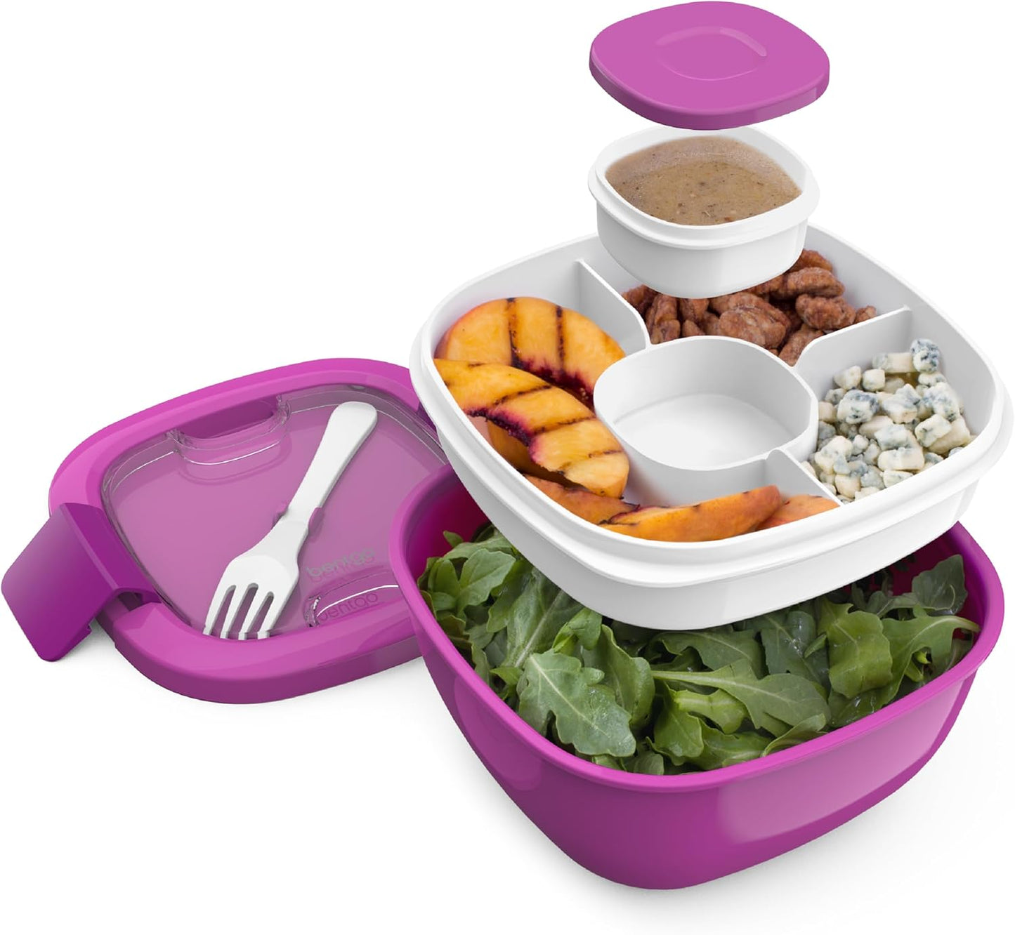 Bentgo Salad Container - 54 oz Bowl with 4-Compartment Toppings Tray, Leak-Proof Dressing Container, Reusable Fork, BPA-Free Lunch Box for Meal Prep & Food Storage; Removable Bento Tray (Khaki Green)