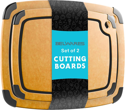 Dishwasher Safe Cutting Boards for Kitchen - Set of 2 Large Composite Wood Cutting Boards with Juice Groove, Non-Slip Feet & Lightweight Eco-Friendly Design 14.5" x 11" and 11.7" x 9.3"