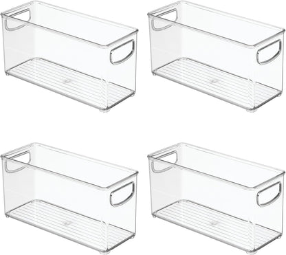 iDesign Plastic Stackable Pantry Bin, Set of 2, Clear | Storage Bin with Handles, For Cabinets or Fridge