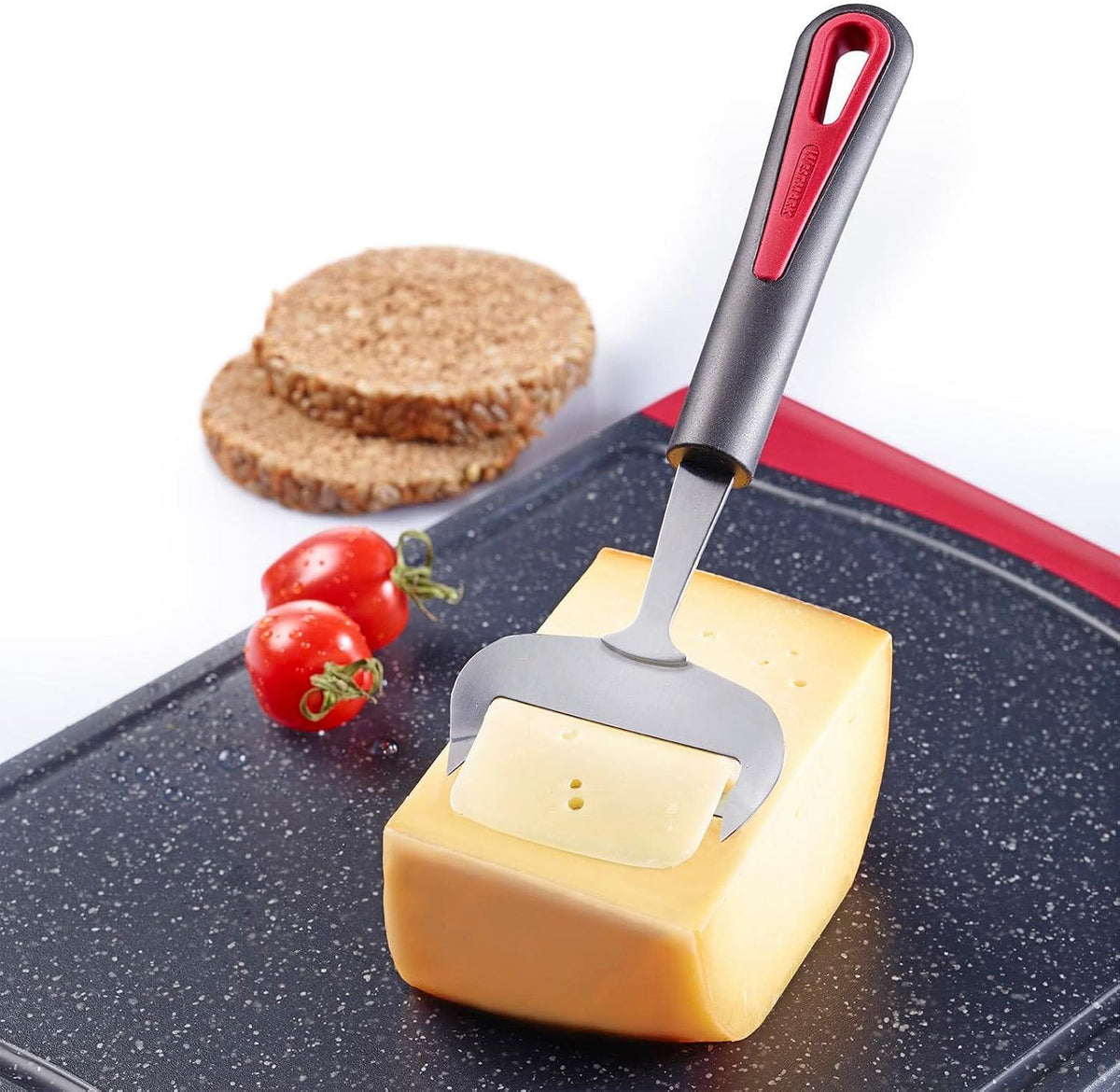 Westmark Stainless Steel Cheese Slicer – Multi-functional German Cheese Slicer, Handheld Hard & Semi-Hard Cheese Cutter, Adjustable Cheese Shaver, Ergonomic Handle, Dishwasher Safe, Red/Black