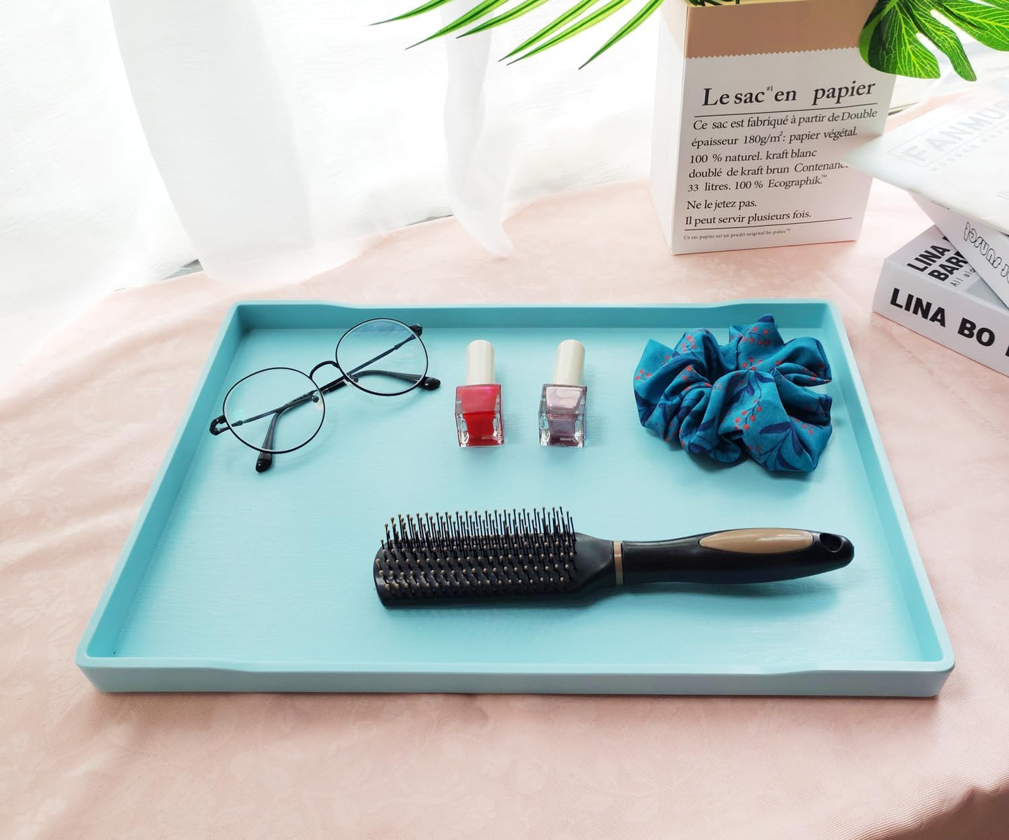 White Serving Tray (13.5 x 9.6 inch) for Serving Accessory, Elegant & Stackable Plastic Tray for Spa, Coffee, Drinks, Tea, Bar, Party, Seasoning, Perfume and Display Use.