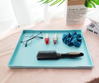 White Serving Tray (13.5 x 9.6 inch) for Serving Accessory, Elegant & Stackable Plastic Tray for Spa, Coffee, Drinks, Tea, Bar, Party, Seasoning, Perfume and Display Use.