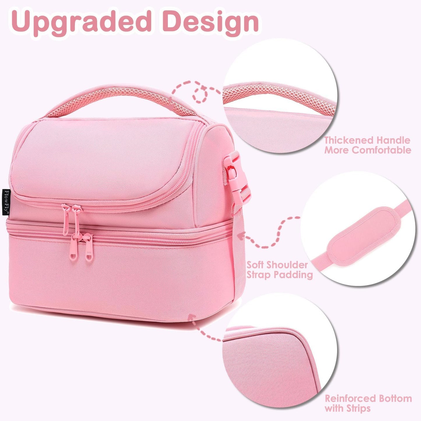FlowFly Kids Double Decker Cooler Insulated Lunch Bag Large Tote for Boys, Girls, Men, Women, With Adjustable Strap, Unicorn