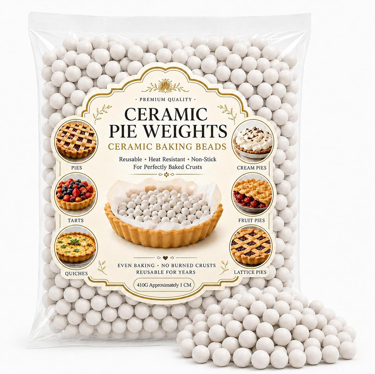 RAINFLOW Ceramic Pie Weights for Blind Baking - 1 LB Reusable Baking Beans