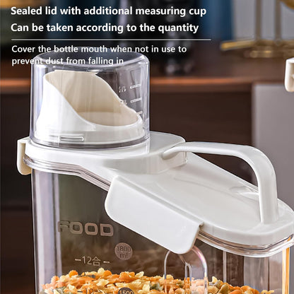 Cereal Containers Dispenser Rice Storage Container Clear Food Storage Containers Measuring Cup Pour Spout With Lids Airtight For Kitchen Grain Dry Food Pet Dog Food Organization（Green 1.6L）