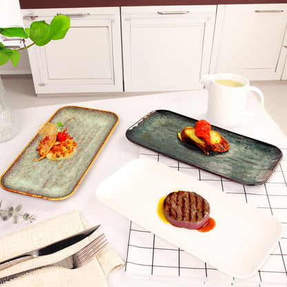 Porcelain Plate Set Large Serving Tray Set of 4, Reusable Serving Platters for Party Food, Cookie, Appetizer, Charcuterie, Snack, Dessert Display,Stackable Kitchen Dish 14.4 INCH