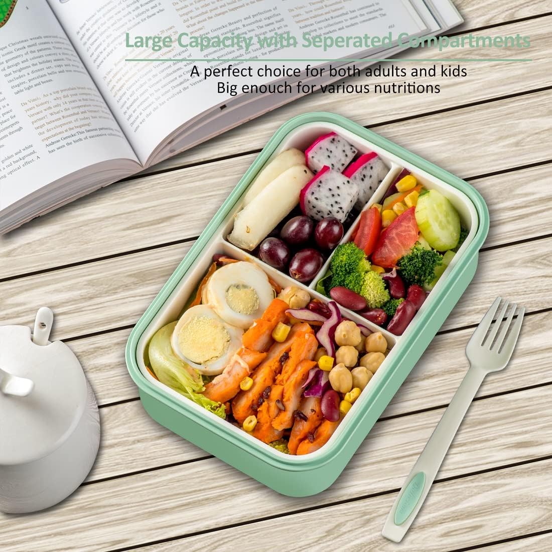 Bento Boxes for Adults - 1100 ML Bento Lunch Box Container For Kids With Spoon & Fork - Durable Perfect Size for On-the-Go Meal, BPA-Free and Food-Safe Materials(Grey)