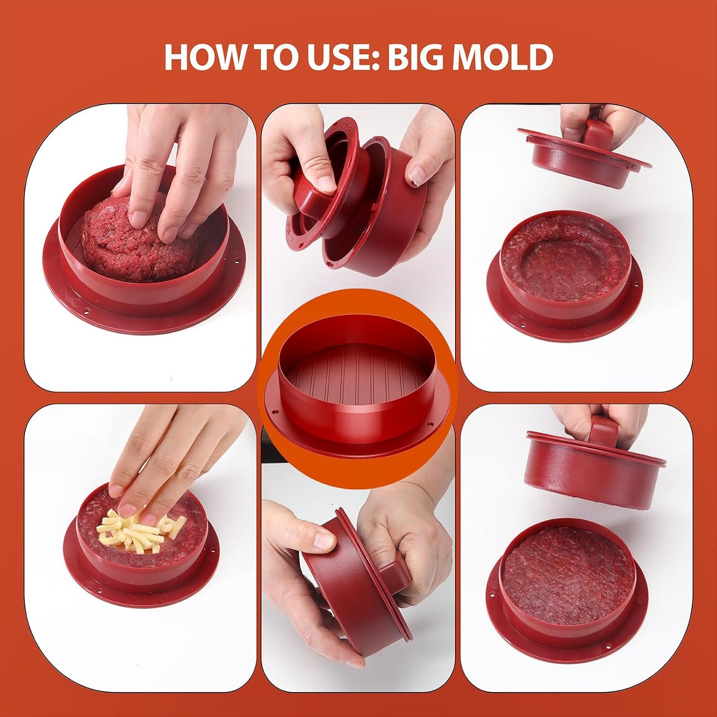 Pisol Hamburger Press, 4-in-1 Burger Press Patty Maker Slider, Stuffed Burgers Sandwich Cutter, Meat Beef Veggie Hamburger Patty Mold with 100 pcs Wax Disc Papers