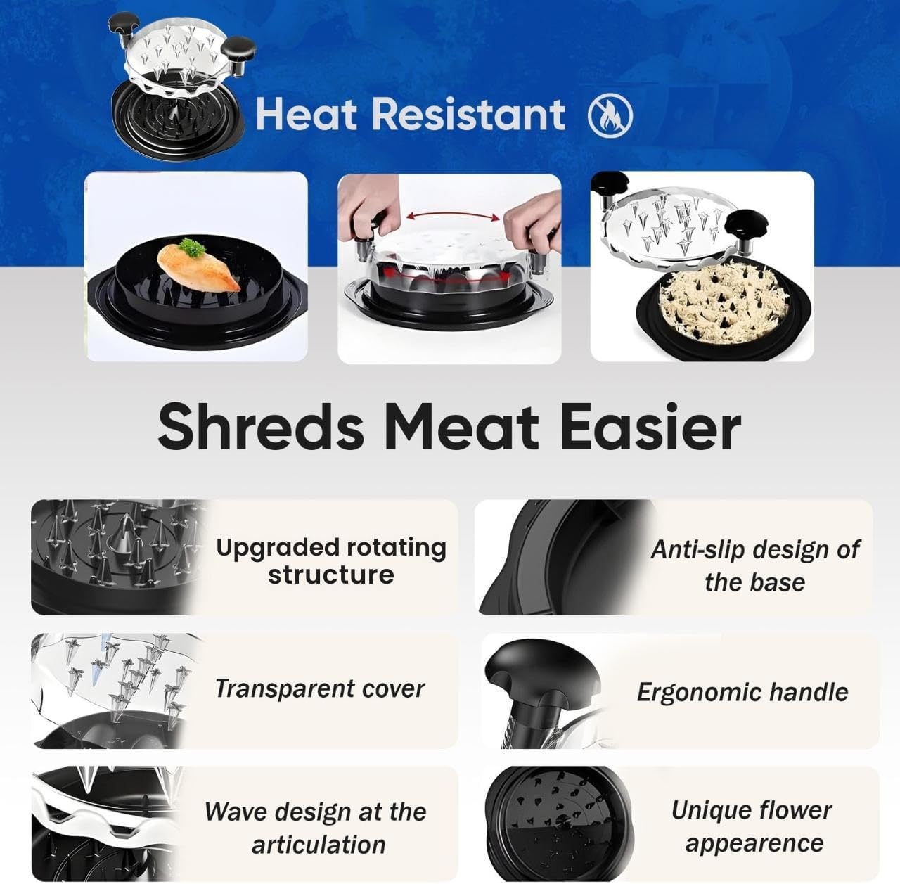 Chicken Shredder Large Meat Grinder Chicken Breast Shredder Heavy Duty Meat Shredder Tool Twist With Tray&Brush Hot Meat Shredder, Meat & Poultry Tools BPA-Free, Dishwasher Safe, Strong Non-Slip Base.