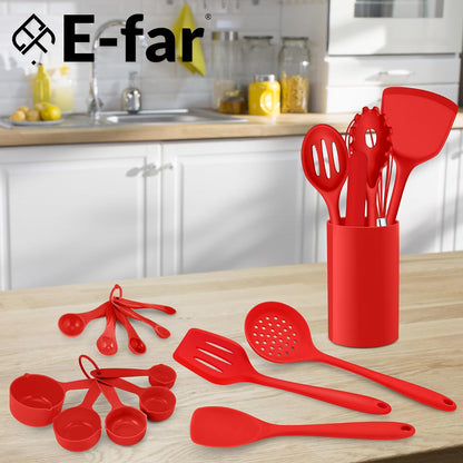 E-far 10 Pieces Silicone Cooking Utensils Set, Heat Resistant Kitchen Utensil Set for Nonstick Cookware, Kitchen Cooking Tools with Spatula, Spoon, Slotted Turner, Non-Toxic & Dishwasher Safe (Khaki)