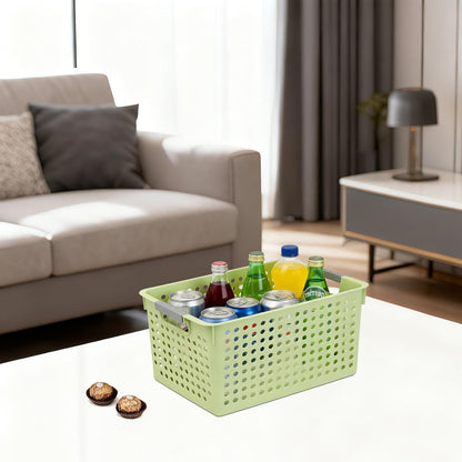Soddeph 4 Pack Plastic Deep Storage Basket with Handles, Cubbies Organizer Bins with Hollow Design for Under Counter, Closet, Kitchen or Bathroom 12.3" × 8.7" × 6.9"(White, Medium)