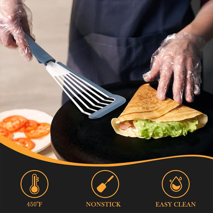 Nonstick Fish Spatula With Silicone Edge, FENGCHEN Silicone Fish Spatula, Heat-Resistant Fish Turner Spatula,Fish Spatulas For Cooking, For Scrapping, Flipping, Frying, Turning Foods (Silver)