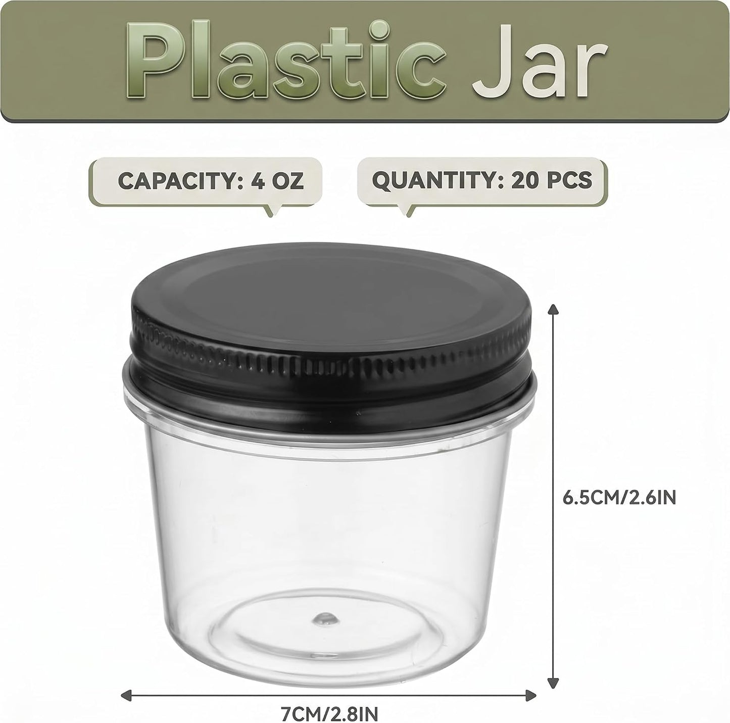 novelinks 4 oz Small Plastic Jars with Lids, 40 Pack Mini Plastic Mason Jars with Lids 4oz, Craft Storage Containers & Canning Jars & Small Spice Jars for Kitchen Organization (40 Pack,Black)