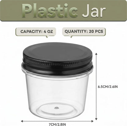 novelinks 4 oz Small Plastic Jars with Lids, 40 Pack Mini Plastic Mason Jars with Lids 4oz, Craft Storage Containers & Canning Jars & Small Spice Jars for Kitchen Organization (40 Pack,Black)
