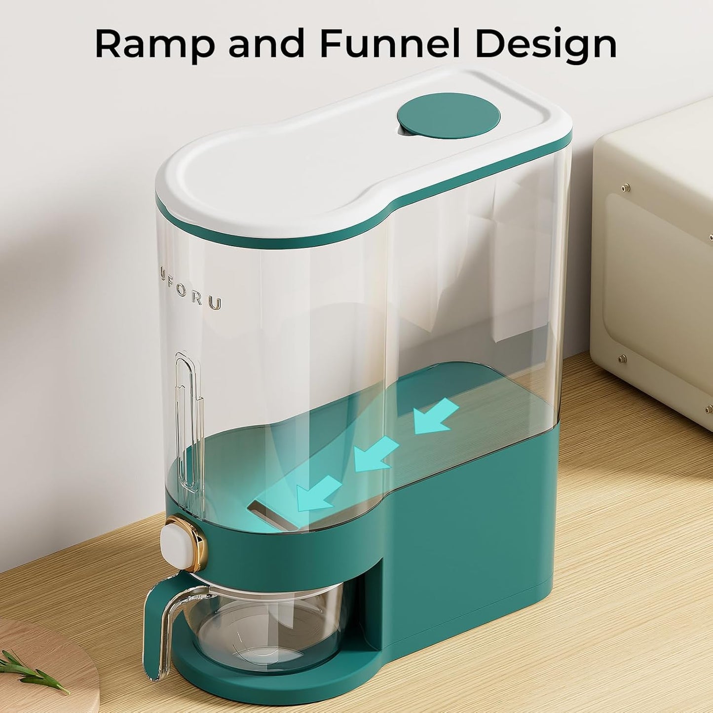 UFORU Rice Dispenser, Rice Storage Container with Measuring Cup for Kitchen Pantry Household, Dry Food Storage Containers Airtight, Sealed Moisture Proof, Cream White 11 Lbs