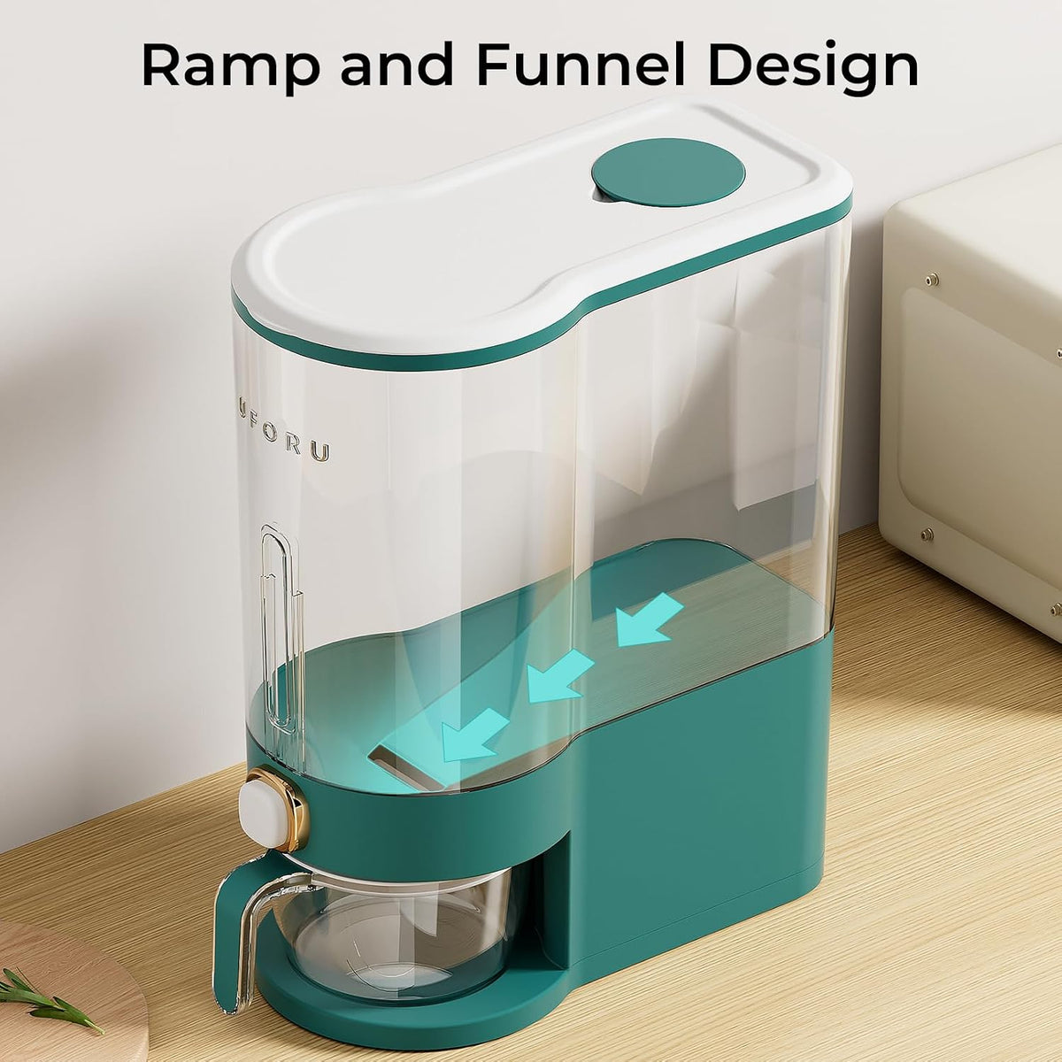 UFORU Rice Dispenser, Rice Storage Container with Measuring Cup for Kitchen Pantry Household, Dry Food Storage Containers Airtight, Sealed Moisture Proof (White 13Lbs)