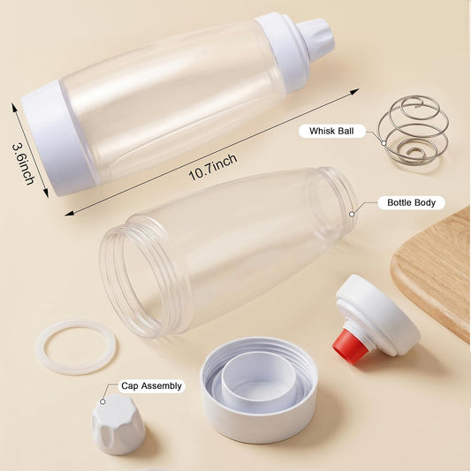 2PCS Pancake Batter Dispenser Bottles with Stainless Steel wire whisk Ball, 1000ml BPA-Free Pancake Squeeze Bottle Ideal for Pancakes Crepes Muffins Waffle Cupcakes