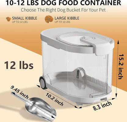 Airtight Dog Food Storage Container with Desiccant Chamber,Cat Food Storage with Timer,Wheels & Scoop,7 Liter,10-12 lbs/7 kg,for Small Dog,Cat & Bird Feed,Clear BPA-Free Slim Rolling Bin with Lid