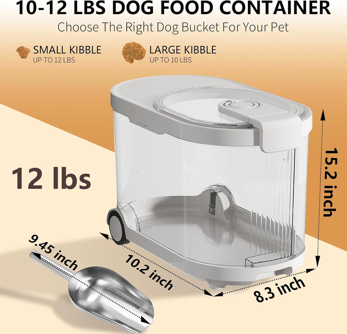 Airtight Dog Food Storage Container with Desiccant Chamber,Cat Food Storage with Timer,Wheels & Scoop,7 Liter,10-12 lbs/7 kg,for Small Dog,Cat & Bird Feed,Clear BPA-Free Slim Rolling Bin with Lid