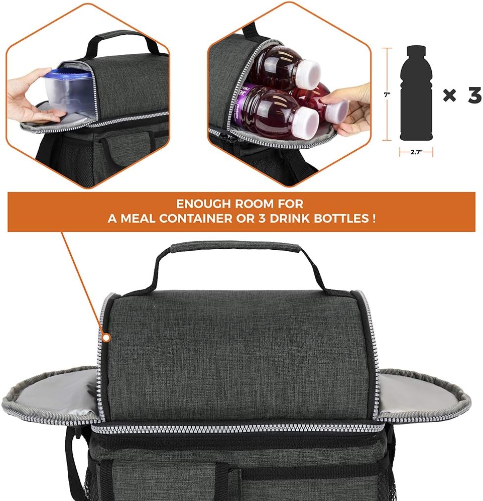 opux Insulated Lunch Bag Women Men, Dual Compartment Leakproof Lunch Box Adults Kids, Double Decker Meal Prep Bento Lunch Cooler Tote with Shoulder Strap for Work Office School Travel, Floral Purple