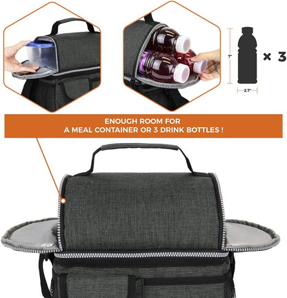 opux Insulated Lunch Bag Women Men, Dual Compartment Leakproof Lunch Box Adults Kids, Double Decker Meal Prep Bento Lunch Cooler Tote with Shoulder Strap for Work Office School Travel, Floral Purple