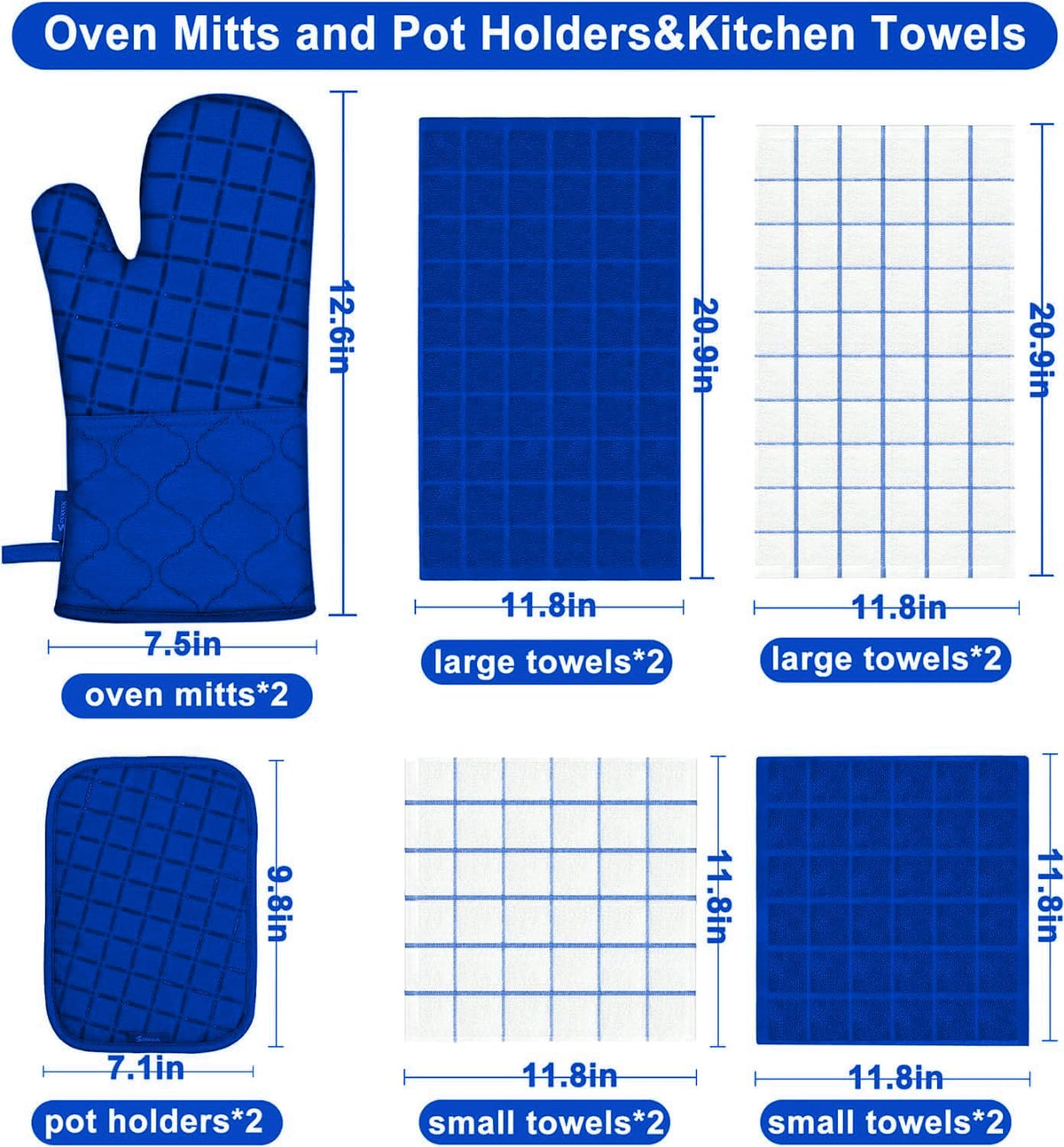 Oven Mitts Kitchen Towels and Dishcloths Pot Holders Sets, Oven Gloves Kitchen Dish Towels 500 Degree Heat Resistant Potholders with Non-Slip Silicone Surface for Cooking, Grilling, Baking-Gray