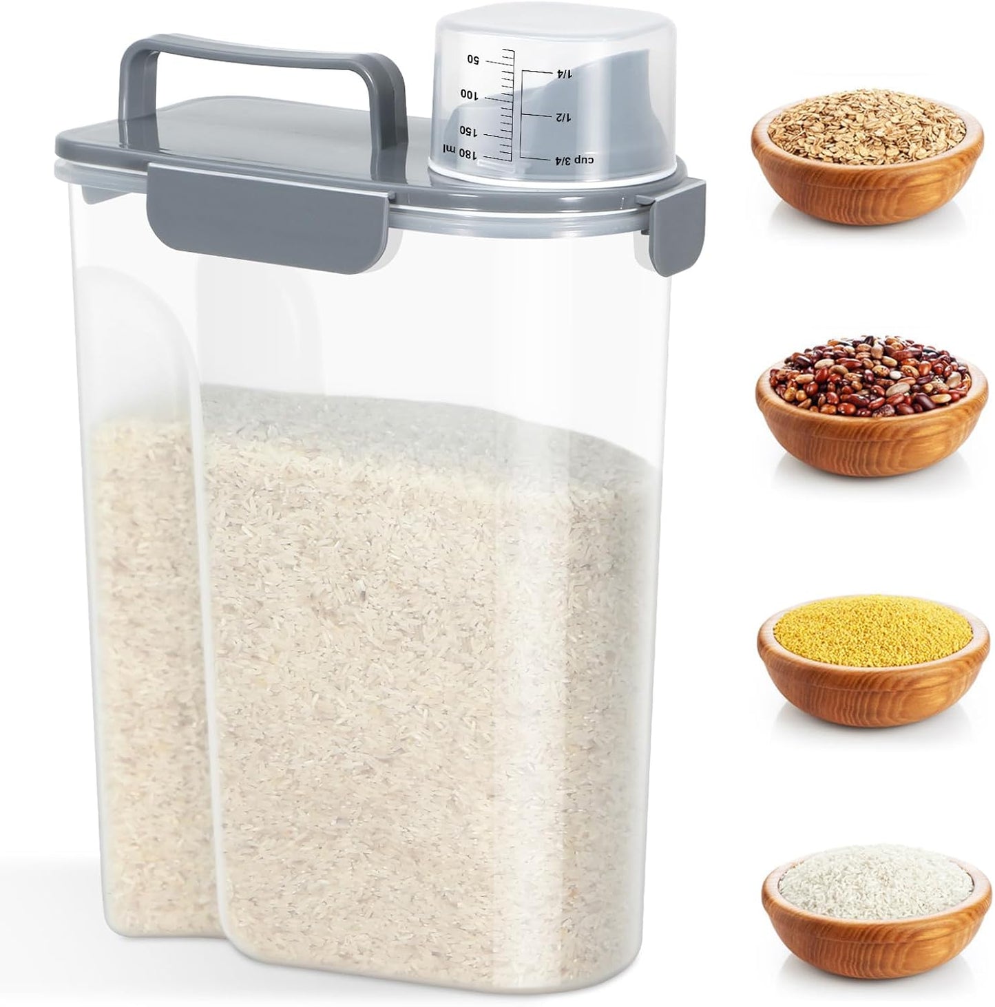 TBMAXS 2 Pack 3 Lbs Dog Cat Food Storage Containers for Travel, Portable Pet Food Storage Container, Easy-Pouring Bird Seed Dispenser, Airtight Rice Cereal Oatmeal Flour Holder -Beige