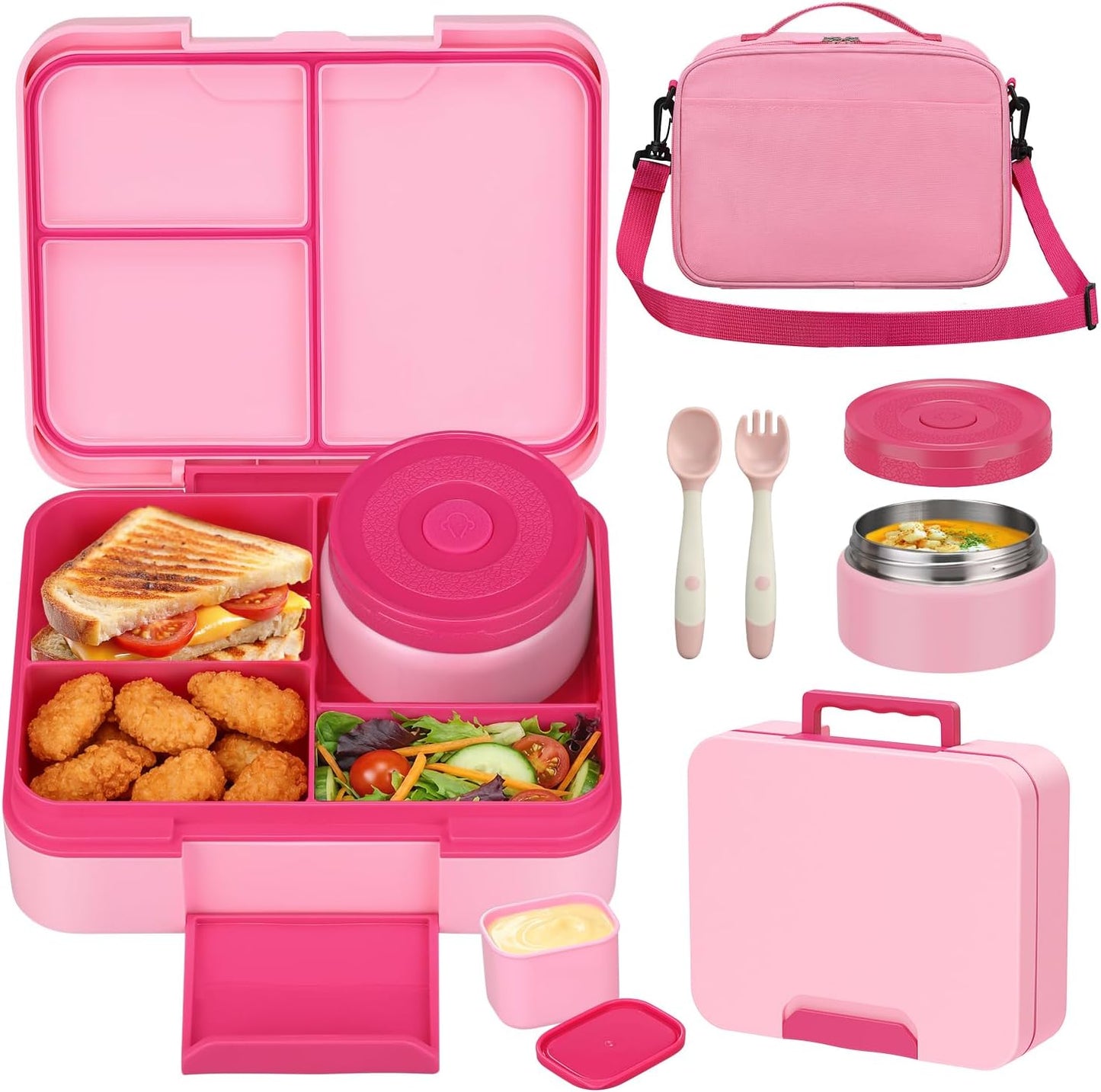HWONMTE Bento Lunch Box Set for Kids with 9.5oz Soup Thermo Leak-Proof Lunch Food Container with Insulated Lunch Bag Hot Food Jar for Kid Toddler Girls Boys Teens to School,Travel (Green)
