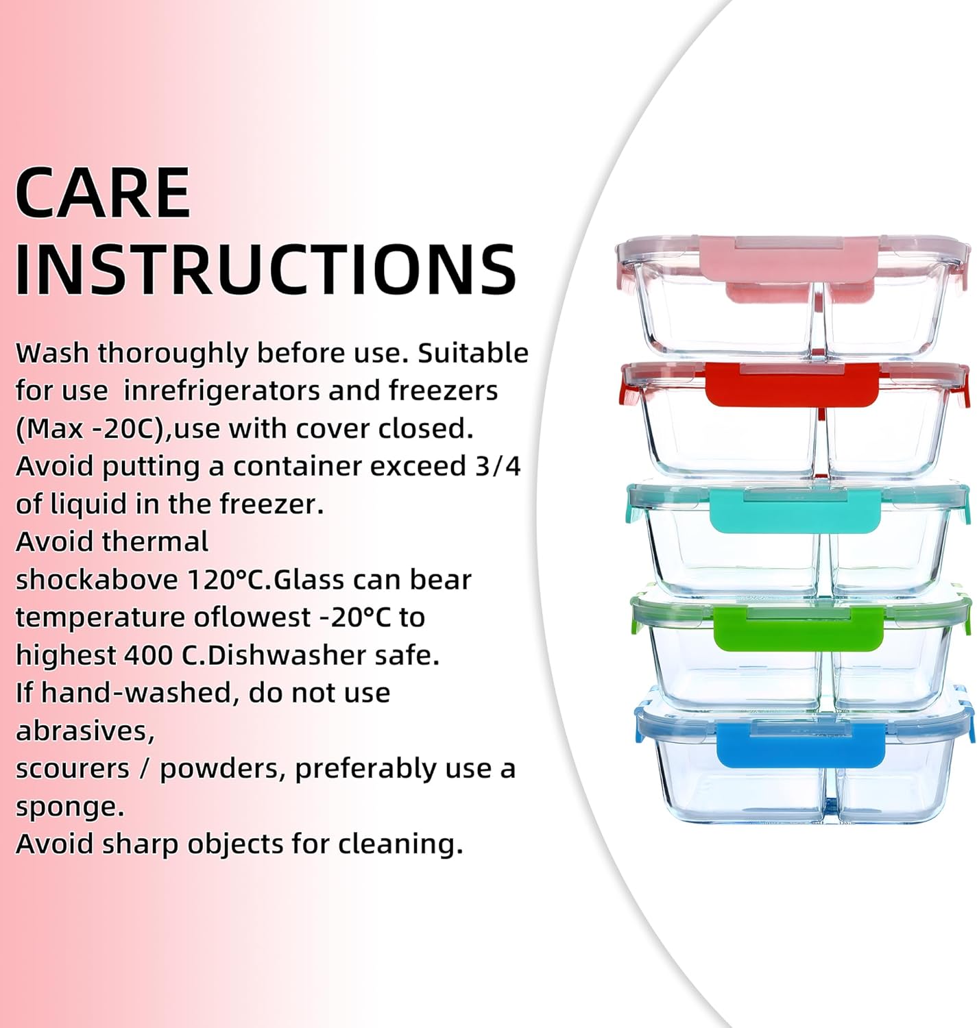 5 Pack 30oz Glass Meal Prep Containers - 2 Compartment Glass Food Storage Containers with Lids, Airtight Bento Boxes, Oven, Freezer & Dishwasher Safe