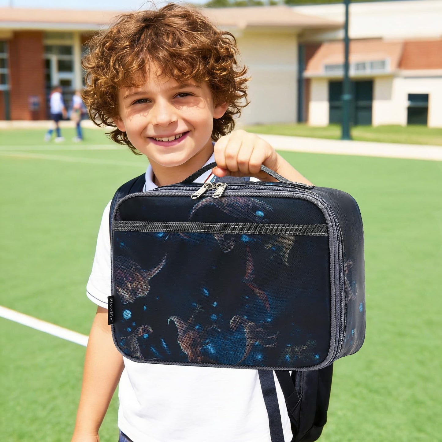 FlowFly Kids Lunch box Insulated Soft Bag Mini Cooler Back to School Thermal Meal Tote Kit for Girls, Boys, Black