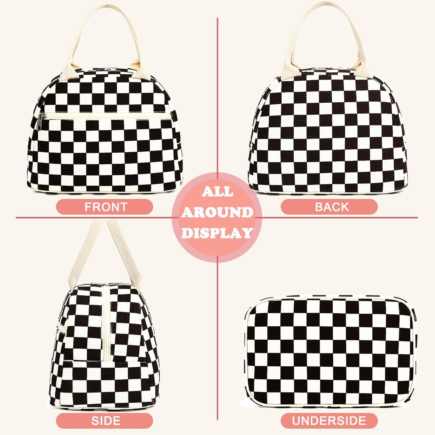GYEUKHAM Lunch Bag Women, Lunch Box for Adult Men Kids Girls, Small Cute Lunchbox Tote Large Capacity Insulated Lunch Container Cooler for Work School Picnic Travel, Black White Stripes