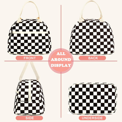 GYEUKHAM Lunch Bag Women, Lunch Box for Adult Men Kids Girls, Small Cute Lunchbox Tote Large Capacity Insulated Lunch Container Cooler for Work School Picnic Travel, Black White Stripes