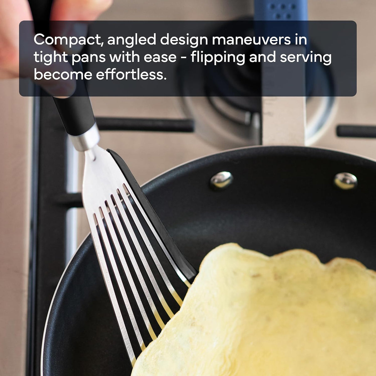 Misen Fish Stainless Steel Spatula - Slotted Turner for Cooking - Perfect for Frying - Heat Resistant - Dishwasher Safe -1mm Thick Flexible Flipper - Soft Silicone Grip Handle for Easy Use