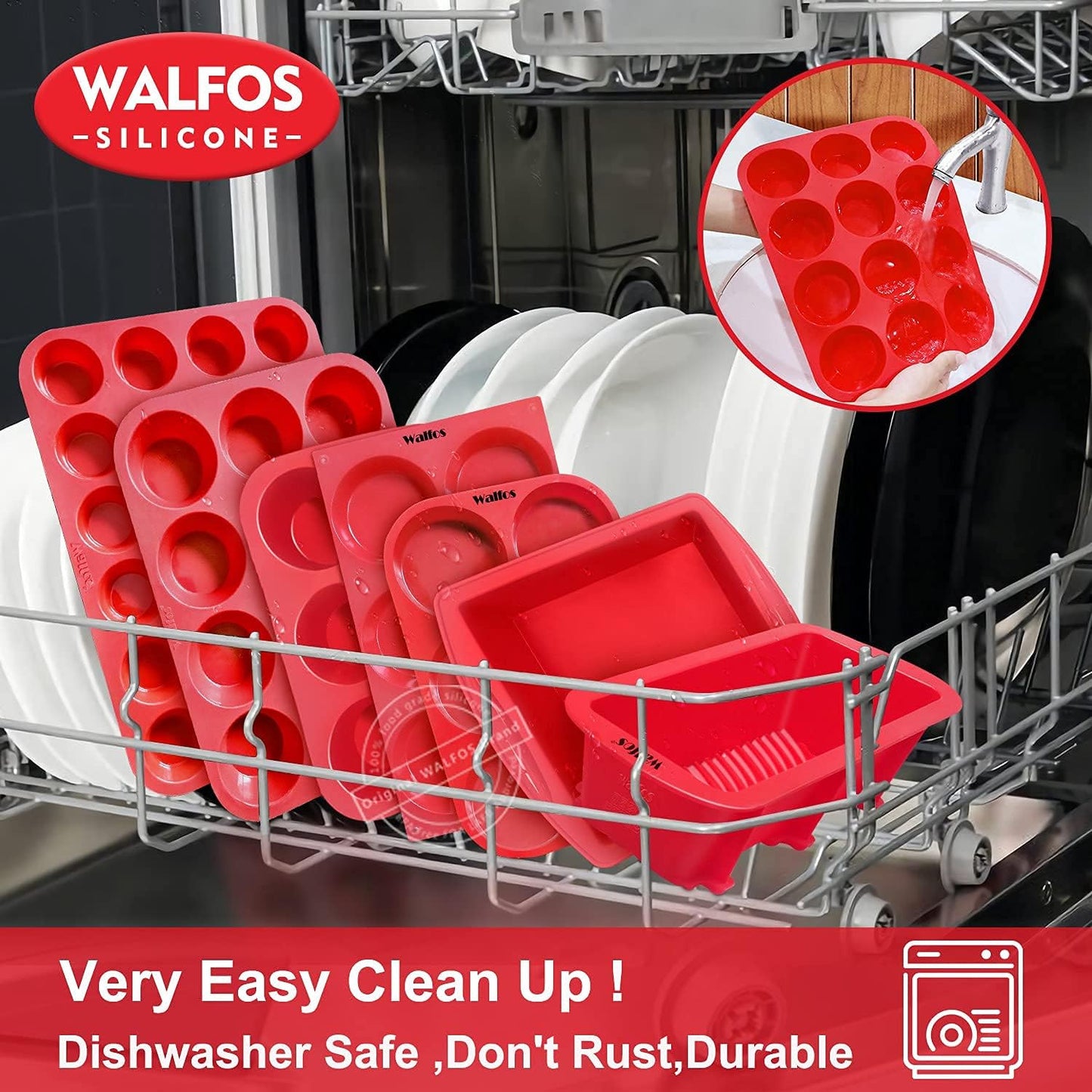 Walfos Silicone Cupcake Pan Set, 2-Piece Mini 24 Cups Muffin Baking Pan, BPA Free and Dishwasher Safe, Non-stick , Great for Making Muffin Cakes, Fat Bombs
