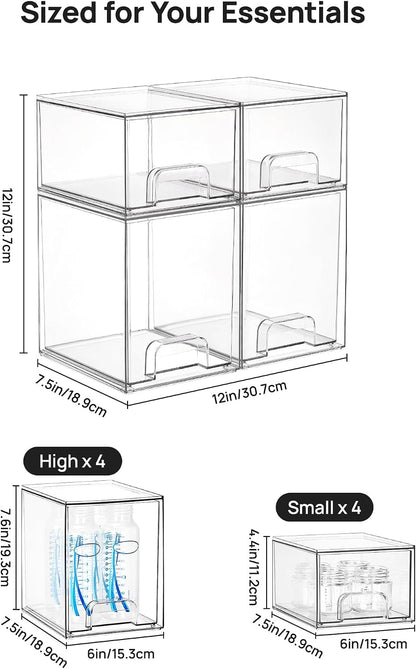 Vtopmart Stackable Storage Drawers Set of 5, Clear Plastic Organizer Bins for Baby Bottle, Beauty Supplies Storage, Ideal for Kichen Countertop, Vanity, Bathroom, Cabinet, Pantry Organization