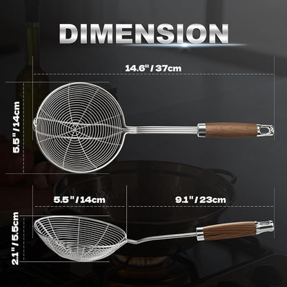 IQCWOOD Spider Strainer with Wood Handle - 5.5 Inch Fryer Scoop